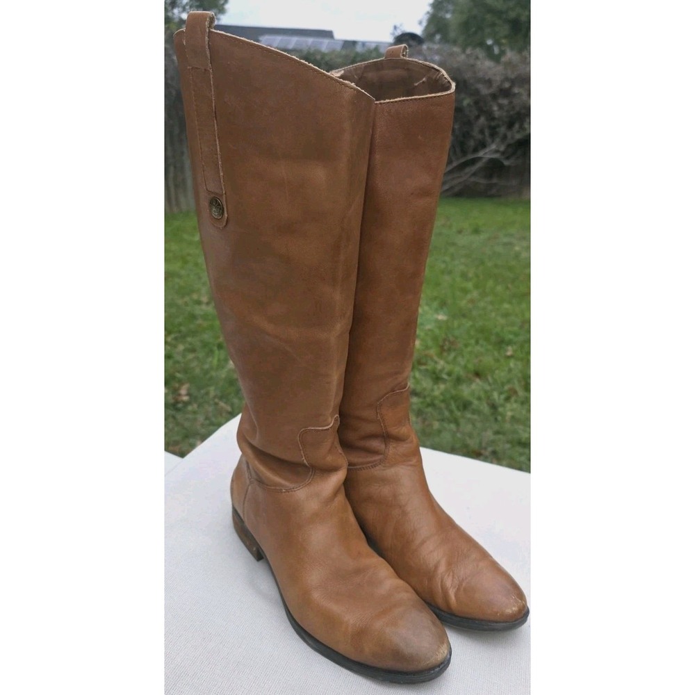 Sam Edelman Penny Tan Leather Back Zip Riding Boots Equestrian Tall Brown
